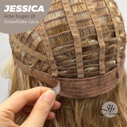 JBEXTENSION 16 Inches Raw Sugar Blonde Curly Pre-Cut Side Part Snowflake Lace Frontlace Glueless Wig JESSICA RAW SUGAR BLONDE【BENDY EAR TABS】