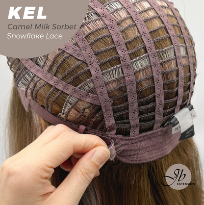 JBEXTENSION 22 Inches Camel Milk Sorbet Pre-Cut Snowflake Lace Frontlace Glueless Wig KEL CAMEL MILK SORBET【PERMATEASE】【BENDY EAR TABS】- M/L