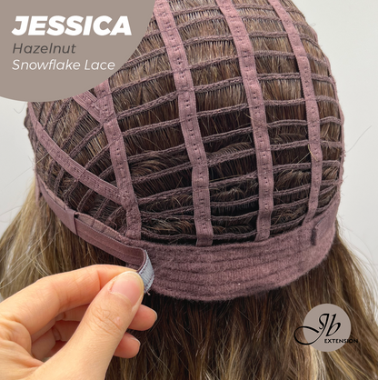 JBEXTENSION 16 Inches Hazelnut Curly Pre-Cut Side Part Snowflake Lace Frontlace Glueless Wig JESSICA HAZELNUT【BENDY EAR TABS】