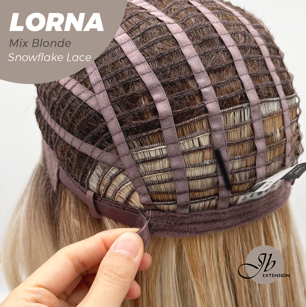 [FINAL SALE] JBEXTENSION 18 Inches Mix Blonde Curly Pre-Cut Snowflake Lace Frontlace Glueless Wig LORNA SNOWFLAKE MIX BLONDE【PERMATEASE】【BENDY EAR TABS】- M/L