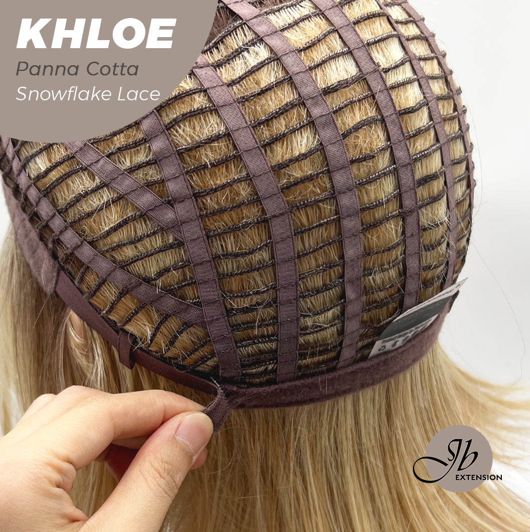 JBEXTENSION 12 Inches Bob Cut Panna Cotta Pre-Cut Snowflake Lace Frontlace Glueless Wig KHLOE PANNA COTTA【PERMATEASE】【BENDY EAR TABS】- M/L