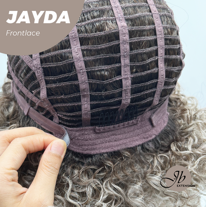 JBEXTENSION 12 Inches Deep Curly Ash Grey Pre-Cut Side Part Frontlace Glueless Black Sapphire Wig JAYDA【BENDY EAR TABS】