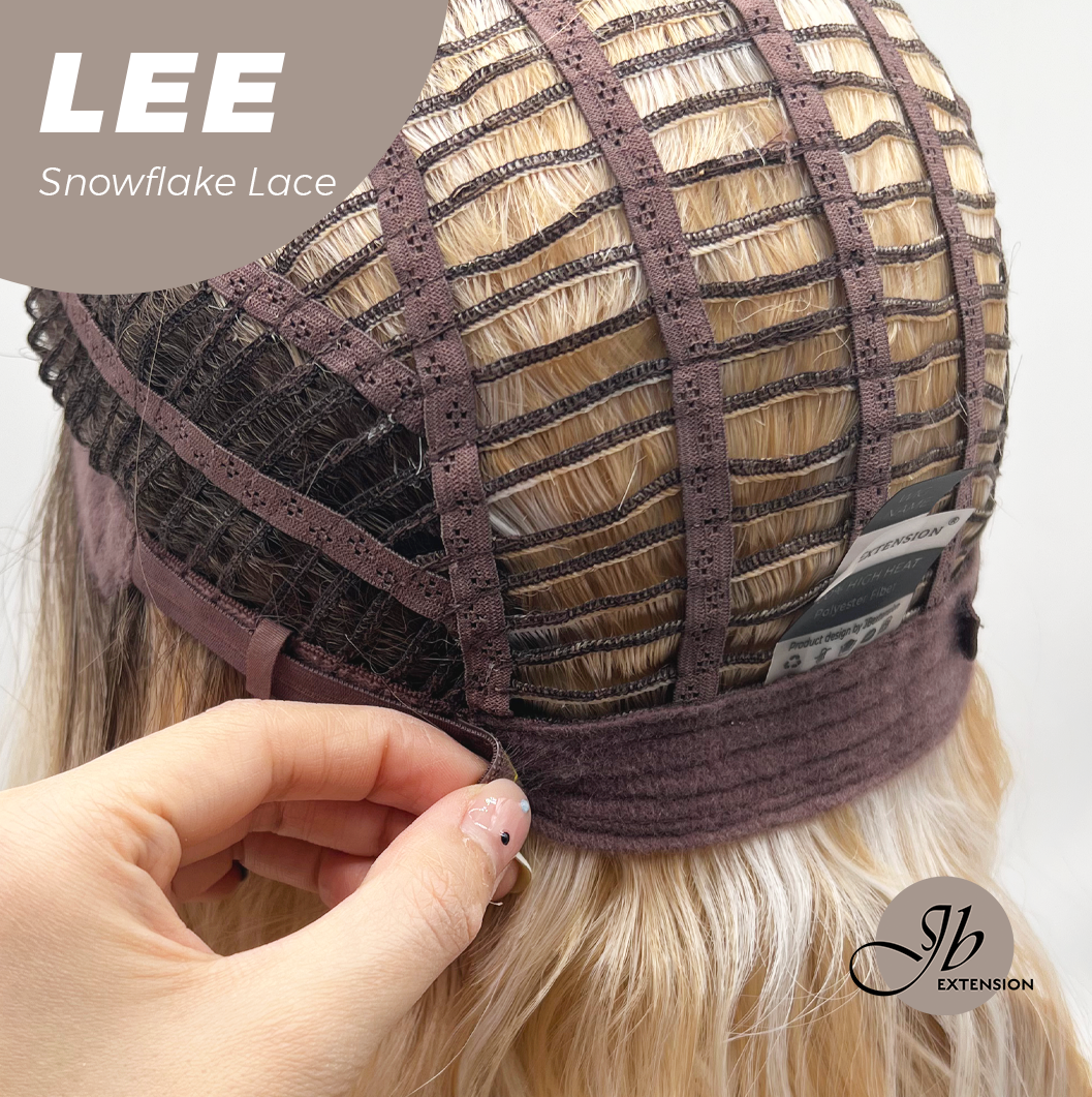 JBEXTENSION 14 Inches Wave Light Peach Pre-Cut Side Part Snowflake Lace Frontlace Glueless Wig LEE【BENDY EAR TABS】