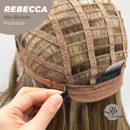 JBEXTENSION 20 Inches Long Mix Blonde Women Pre-Cut Frontlace Glueless Wig REBECCA MIX BLONDE