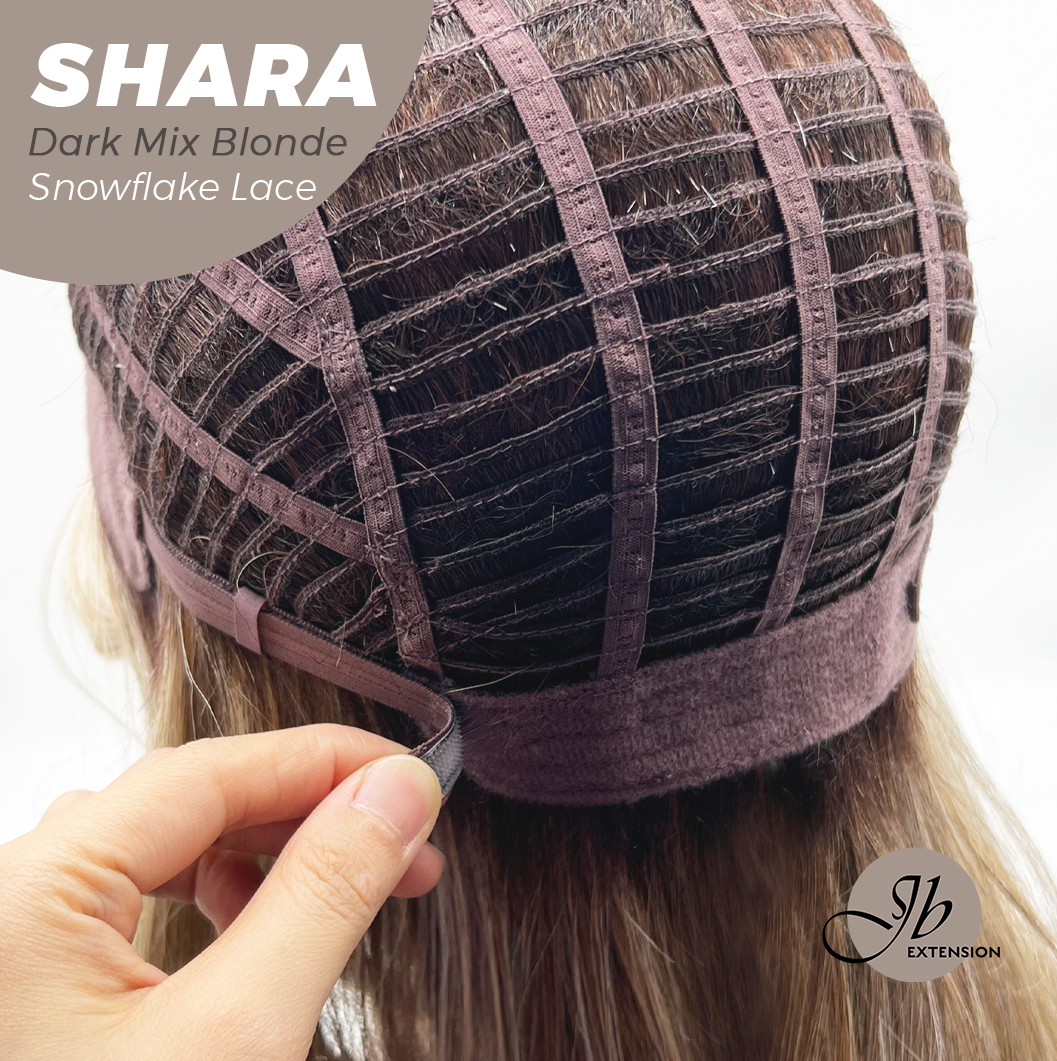 JBEXTENSION 17 Inches Curly Dark Mix Blonde Pre-Cut Arc Snowflake Lace Frontlace Glueless Wig SHARA DARK MIX BLONDE【BENDY EAR TABS】
