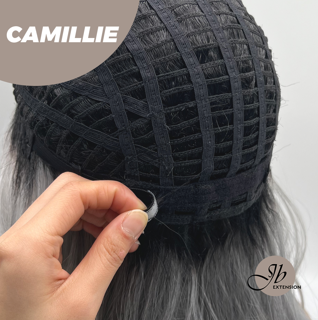 [FINAL SALE] JBEXTENSION 14 Inches Grey Silver with Dark Root Women Fashion Full Machine Wig CAMILLIE【PLUS PERMATEASE】【BENDY EAR TABS】