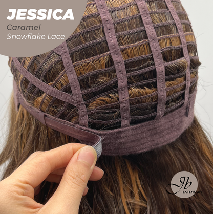 JBEXTENSION 16 Inches Caramel Curly Pre-Cut Side Part Snowflake Lace Frontlace Glueless Wig JESSICA CARAMEL【BENDY EAR TABS】