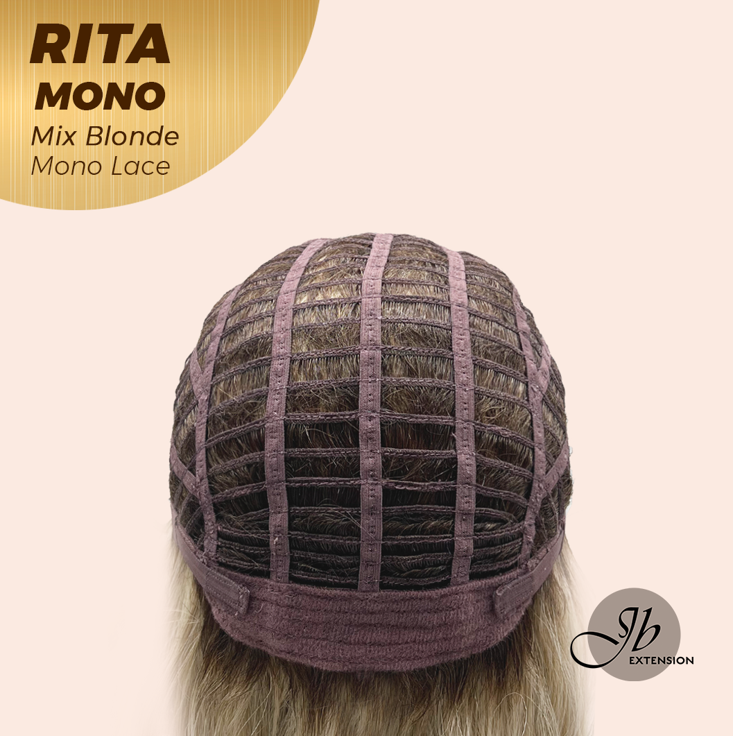 JBEXTENSION RITA MONO Monofilament Handmade Wig 6X5 Full Monofilament Hand Tied Top Wig 14 Inches Curly Mix Blonde Mono Lace Wig with Anti-slip Silicone Strips Glueless Wig RITA MONO - MIX BLONDE【BENDY EAR TABS】