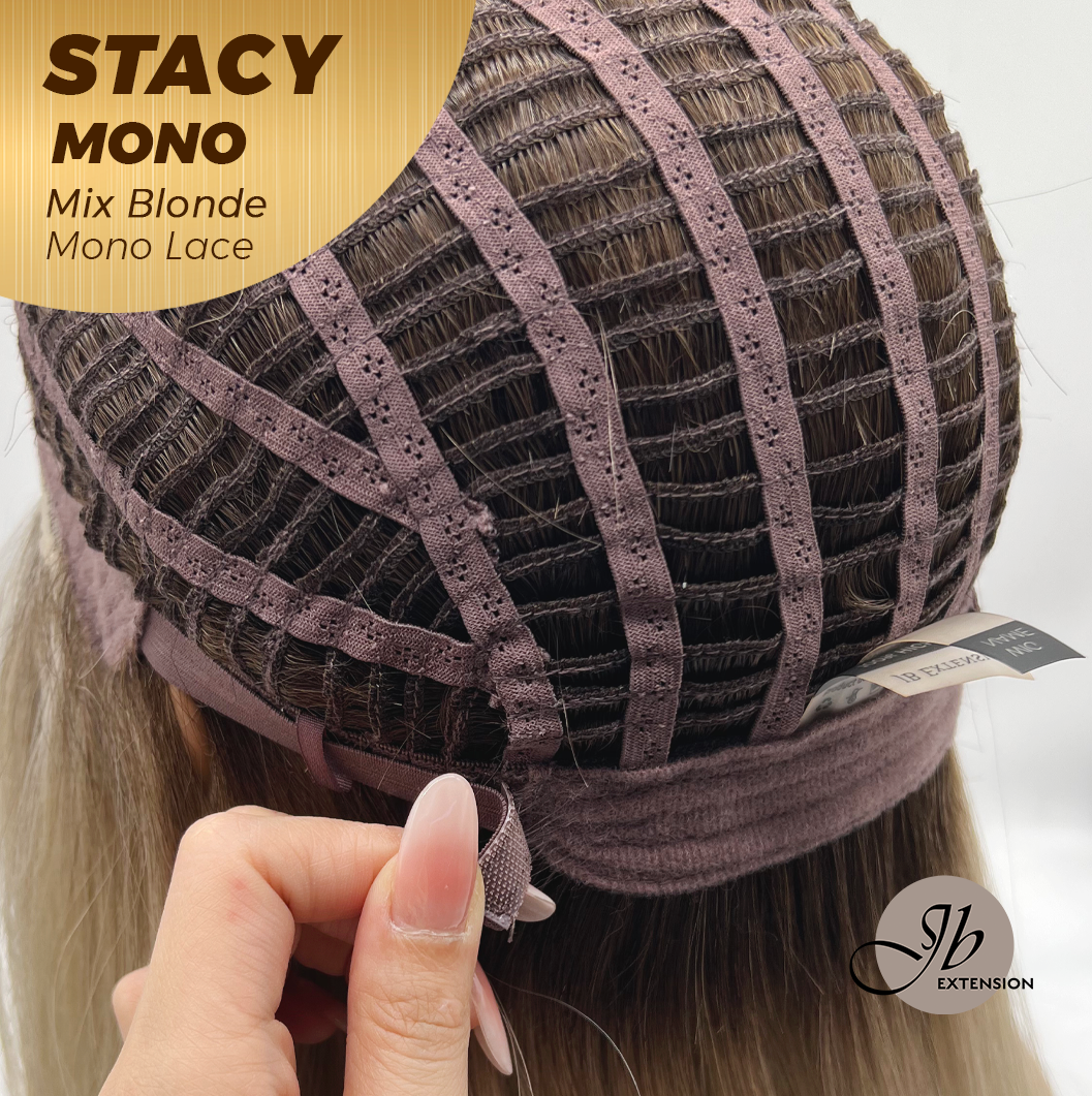 JBEXTENSION STACY MONO Monofilament Handmade Wig 6X5 Full Monofilament Hand Tied Top Wig 18 Inches Mix Blonde Mono Lace Wig with Anti-slip Silicone Strips Glueless Wig STACY MONO - MIX BLONDE【BENDY EAR TABS】