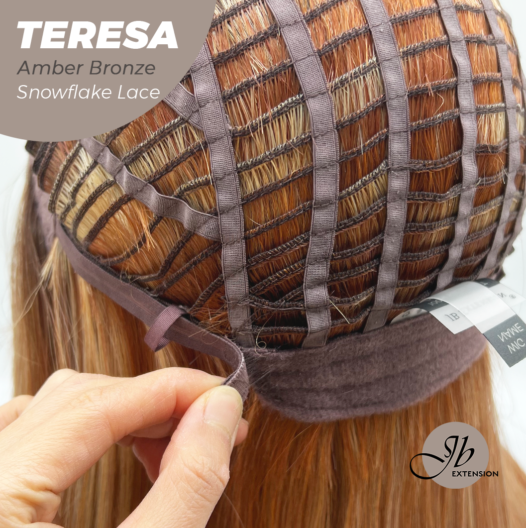 JBEXTENSION 18 Inches Amber Bronze Pre-Cut Snowflake Lace Frontlace Glueless Wig TERESA AMBER BRONZE【PERMATEASE】【BENDY EAR TABS】- M/L