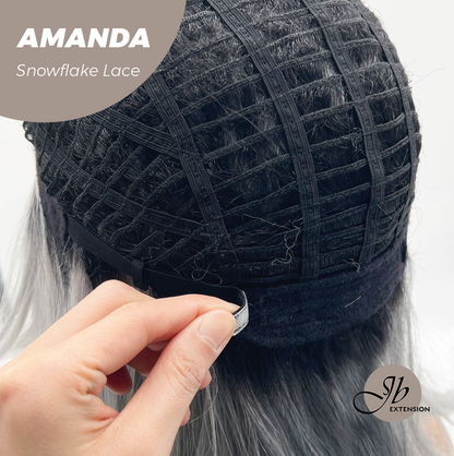 JBEXTENSION 16 Inches Grey Silver with Dark Root Pre-Cut Arc Snowflake Lace Frontlace Glueless Wig AMANDA SNOWFLAKE【BENDY EAR TABS】