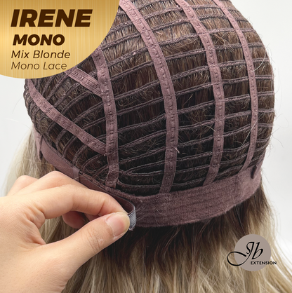 JBEXTENSION IRENE MONO Monofilament Handmade Wig 6X5 Full Monofilament Hand Tied Top Wig 19 Inches Mix Blonde Curly Mono Lace Wig With Anti-slip Silicone Strips Glueless Wig IRENE MONO MIX BLONDE【BENDY EAR TABS】