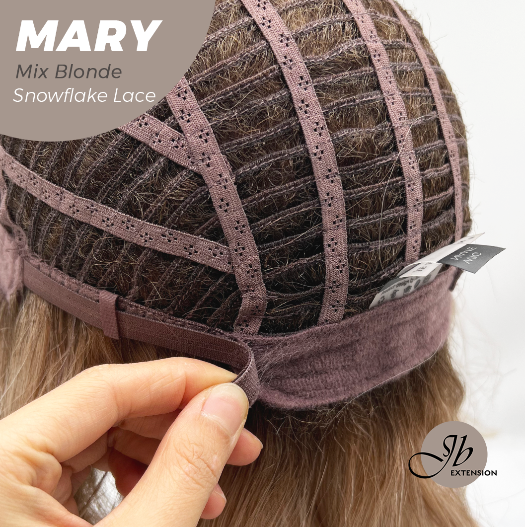 JBEXTENSION 14 Inches Mix Blonde Pre-Cut Side Part Snowflake Lace Frontlace Glueless Wig MARY MIX BLONDE【BENDY EAR TABS】- S/M
