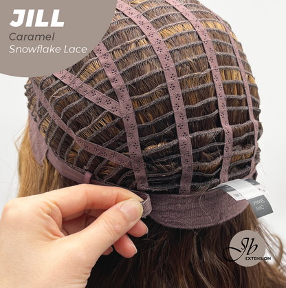 [FINAL SALE] JBEXTENSION 16 Inches Curly Caramel Pre-Cut Side Part Snowflake Lace Frontlace Glueless Wig JILL CARAMEL【BENDY EAR TABS】- M/L