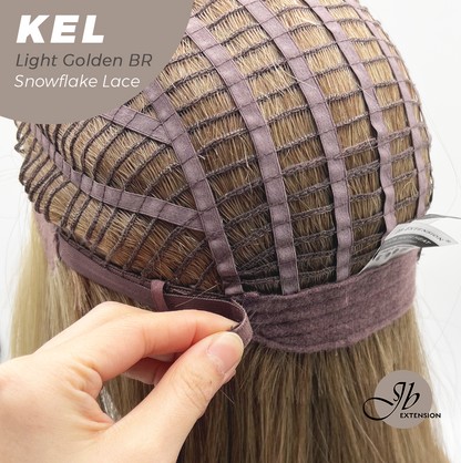 JBEXTENSION 22 Inches Light Golden Brown Pre-Cut Snowflake Lace Frontlace Glueless Wig KEL LIGHT GOLDEN BROWN【PERMATEASE】【BENDY EAR TABS】- M/L