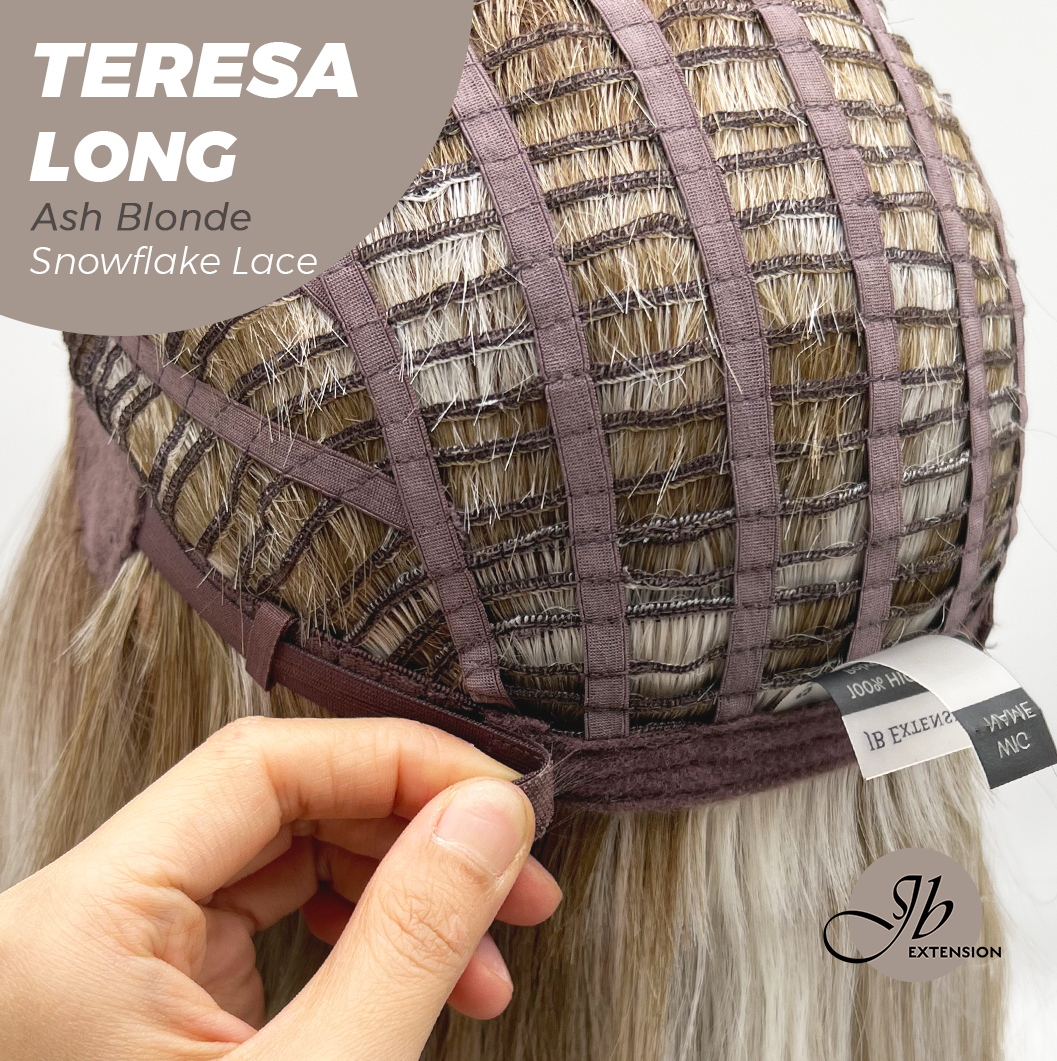 JBEXTENSION 22 Inches Long Ash Blonde Pre-Cut Snowflake Lace Frontlace Glueless Wig TERESA LONG ASH BLONDE【PERMATEASE】【BENDY EAR TABS】- M/L