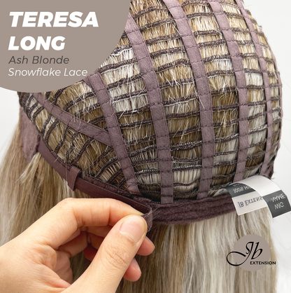 JBEXTENSION 22 Inches Long Ash Blonde Pre-Cut Snowflake Lace Frontlace Glueless Wig TERESA LONG ASH BLONDE【PERMATEASE】【BENDY EAR TABS】- M/L