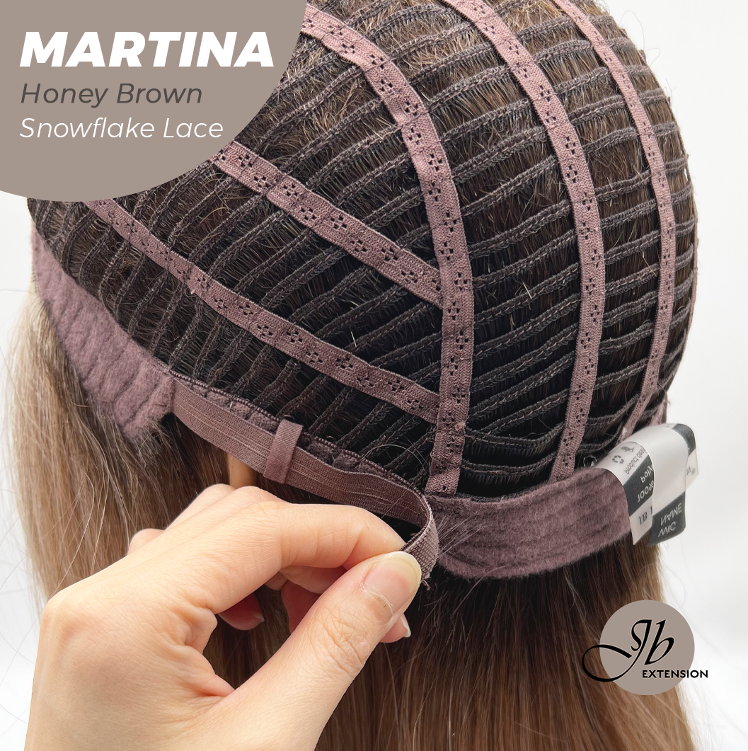 JBEXTENSION 17 Inches Wave Honey Brown Pre-Cut Side Part Snowflake Lace Frontlace Glueless Wig MARTINA HONEY BROWN【BENDY EAR TABS】