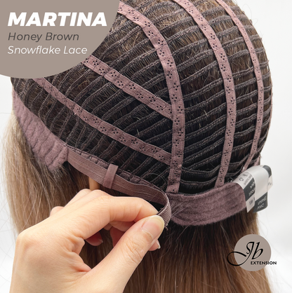 JBEXTENSION 17 Inches Wave Honey Brown Pre-Cut Side Part Snowflake Lace Frontlace Glueless Wig MARTINA HONEY BROWN【BENDY EAR TABS】
