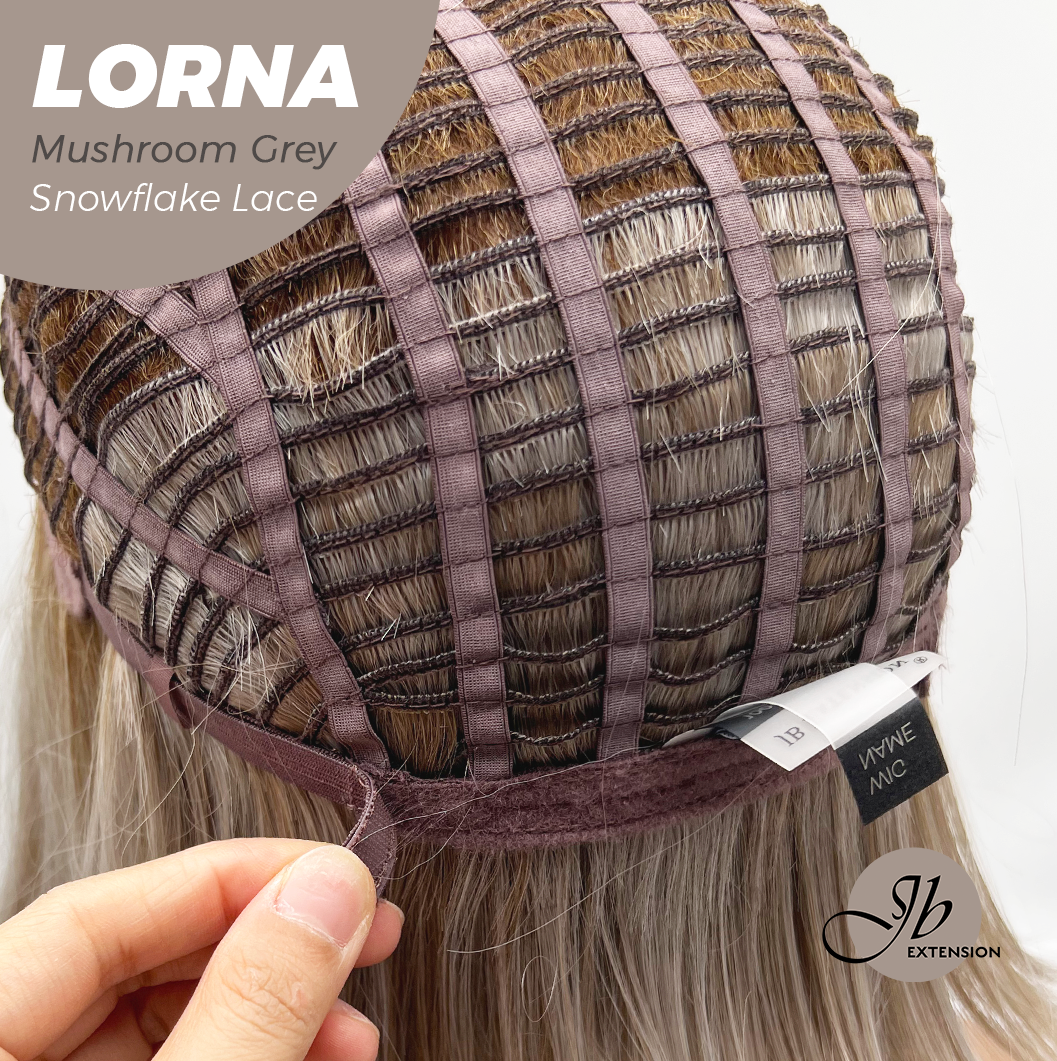 [FINAL SALE] JBEXTENSION 18 Inches Mushroom Grey Curly Pre-Cut Snowflake Lace Frontlace Glueless Wig LORNA MUSHROOM GREY【PERMATEASE】【BENDY EAR TABS】- M/L