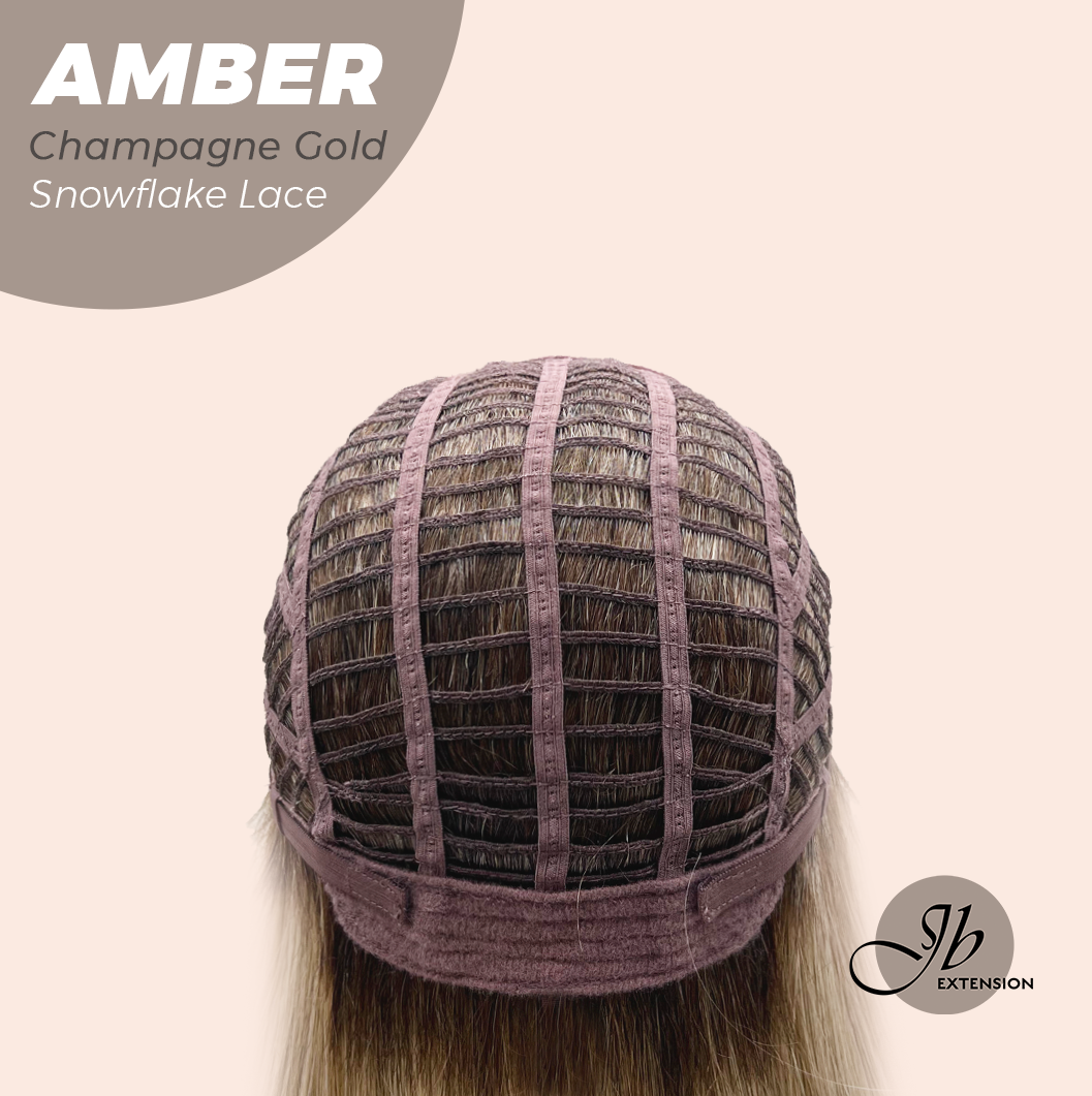 JBEXTENSION 21 Inches Straight Champagne Gold Pre-Cut Arc Snowflake Lace Frontlace Glueless Wig AMBER CHAMPAGNE GOLD【BENDY EAR TABS】