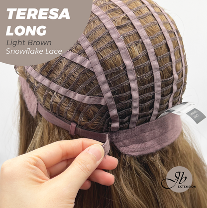 JBEXTENSION 22 Inches Long Light Brown Pre-Cut Snowflake Lace Frontlace Glueless Wig TERESA LONG LIGHT BROWN【PERMATEASE】【BENDY EAR TABS】- M/L