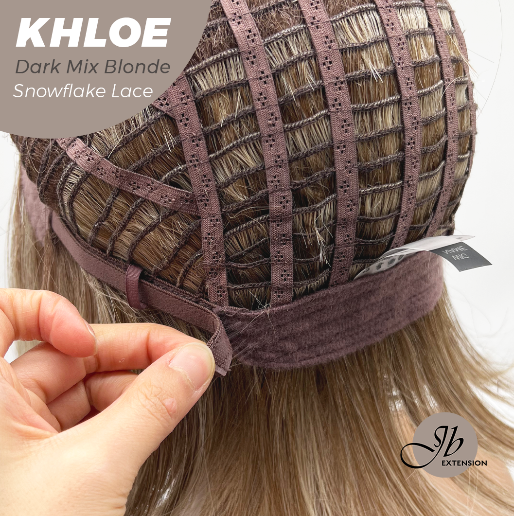 JBEXTENSION 12 Inches Bob Cut Dark Mix Blonde Pre-Cut Snowflake Lace Frontlace Glueless Wig KHLOE DARK MIX BLONDE【PERMATEASE】【BENDY EAR TABS】- M/L