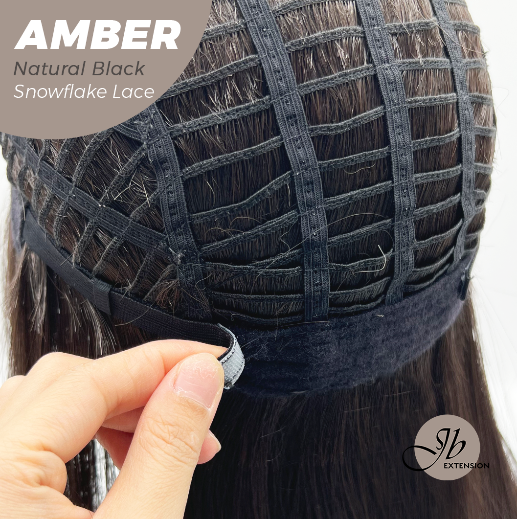 JBEXTENSION 21 Inches Straight Natural Black Pre-Cut Arc Snowflake Lace Frontlace Glueless Wig AMBER NATURAL BLACK【BENDY EAR TABS】