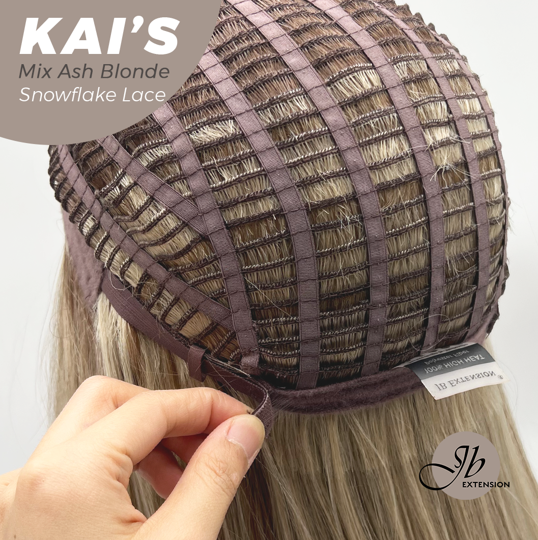 JBEXTENSION 18 Inches Mix Ash Blonde Pre-Cut Snowflake Lace Frontlace Glueless Wig KAI'S MIX ASH BLONDE【PERMATEASE】【BENDY EAR TABS】- M/L