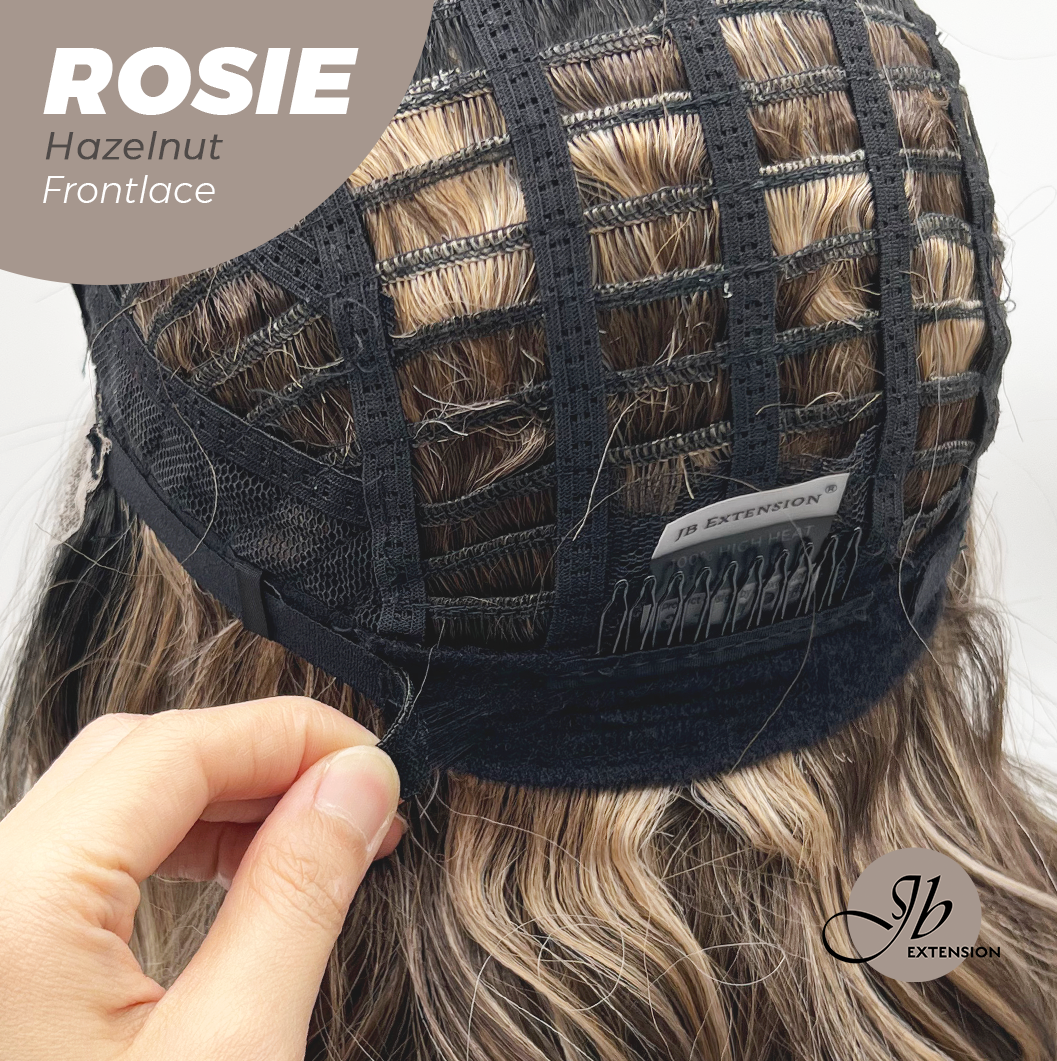 JBEXTENSION 16 Inches Hazelnut Curly Women Pre-Cut Frontlace Glueless Wig with Bangs ROSIE HAZELNUT