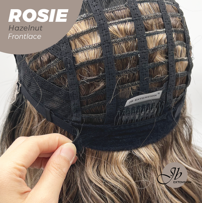 JBEXTENSION 16 Inches Hazelnut Curly Women Pre-Cut Frontlace Glueless Wig with Bangs ROSIE HAZELNUT