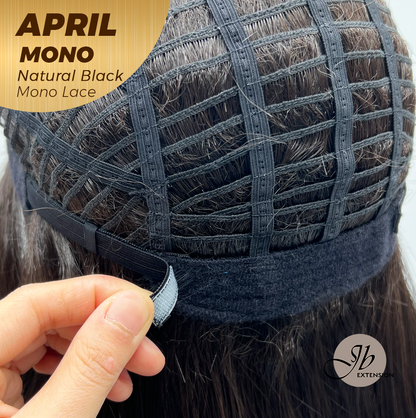JBEXTENSION APRIL MONO Monofilament Handmade Wig 6X5 Full Monofilament Hand Tied Top Wig 18 Inches Natural Black Mono Lace Wig With Anti-slip Silicone Strips Glueless Wig APRIL MONO NATURAL BLACK【BENDY EAR TABS】