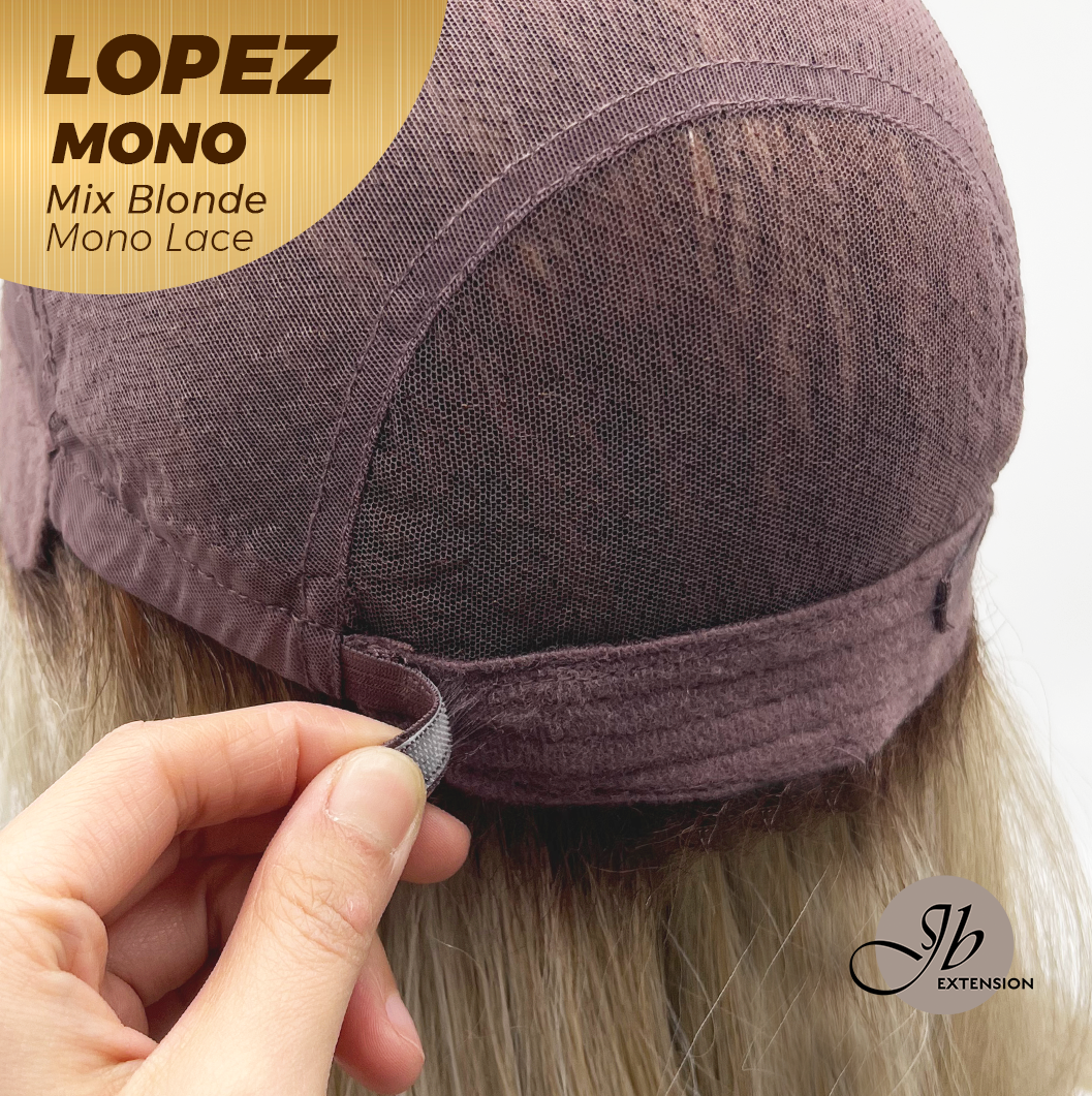 JBEXTENSION LOPEZ MONO Full Monofilament Handmade Full Lace Full Hand Tied Wig 18 Inches Mix Blonde Mono Lace Handmade Futura Fiber Wig with Anti-slip Silicone Strips Glueless Wig LOPEZ MONO - MIX BLONDE【BENDY EAR TABS】