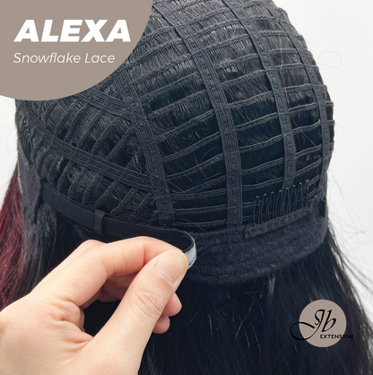 JBEXTENSION 20 Inches Curly Black Red Pre-Cut Arc Snowflake Lace Frontlace Glueless Black Sapphire Wig ALEXA【BENDY EAR TABS】