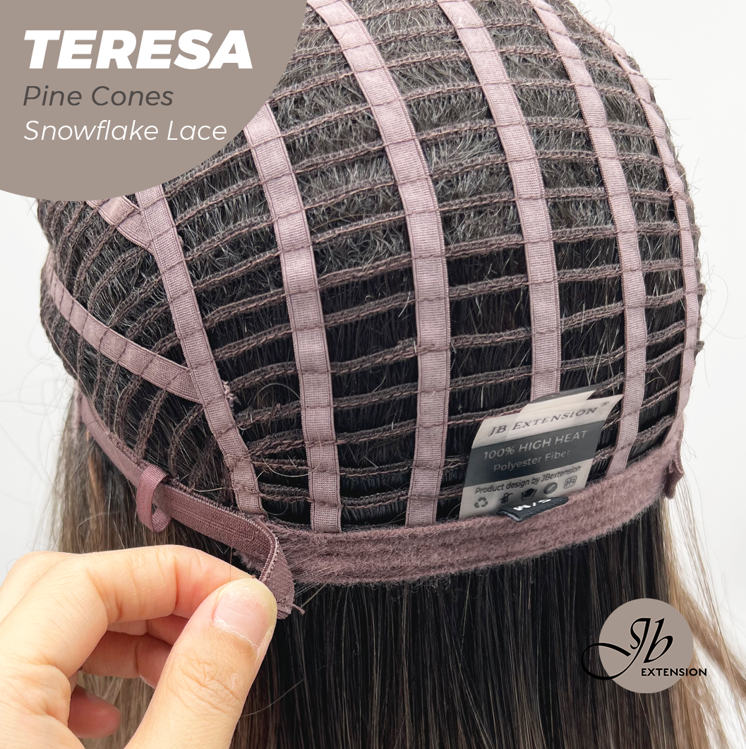 JBEXTENSION 18 Inches Pine Cones Pre-Cut Snowflake Lace Frontlace Glueless Wig TERESA PINE CONES【PERMATEASE】【BENDY EAR TABS】- M/L