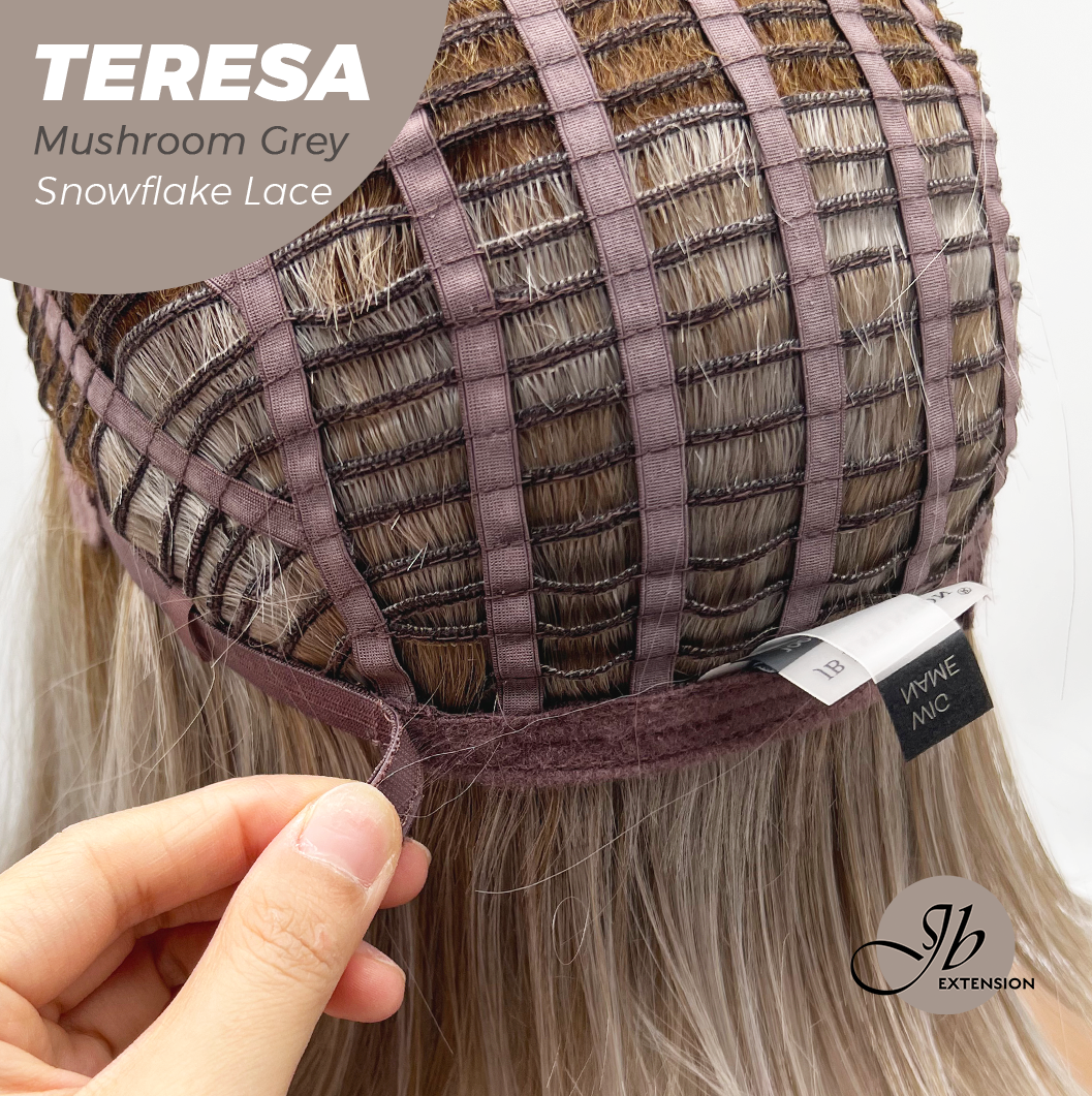 JBEXTENSION 18 Inches Mushroom Grey Pre-Cut Snowflake Lace Frontlace Glueless Wig TERESA MUSHROOM GREY【PERMATEASE】【BENDY EAR TABS】- M/L