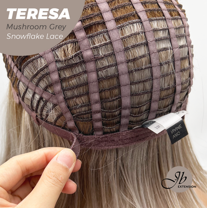 JBEXTENSION 18 Inches Mushroom Grey Pre-Cut Snowflake Lace Frontlace Glueless Wig TERESA MUSHROOM GREY【PERMATEASE】【BENDY EAR TABS】- M/L