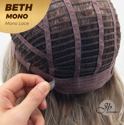 JBEXTENSION BETH MONO Monofilament Handmade Wig 6X5 Full Monofilament Hand Tied Top Wig 17 Inches Cream Grey Mono Lace Wig with Anti-slip Silicone Strips Glueless Wig BETH MONO【BENDY EAR TABS】