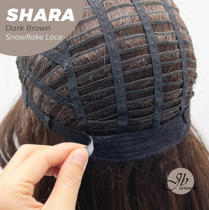 JBEXTENSION 17 Inches Curly Dark Brown Pre-Cut Arc Snowflake Lace Frontlace Glueless Wig SHARA DARK BROWN【BENDY EAR TABS】