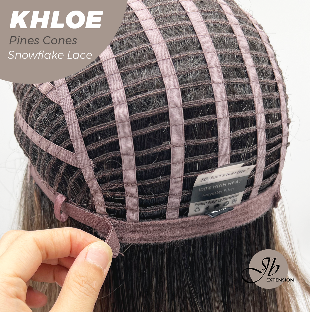 JBEXTENSION 12 Inches Bob Cut Pine Cones Pre-Cut Snowflake Lace Frontlace Glueless Wig KHLOE PINE CONES【PERMATEASE】【BENDY EAR TABS】- M/L