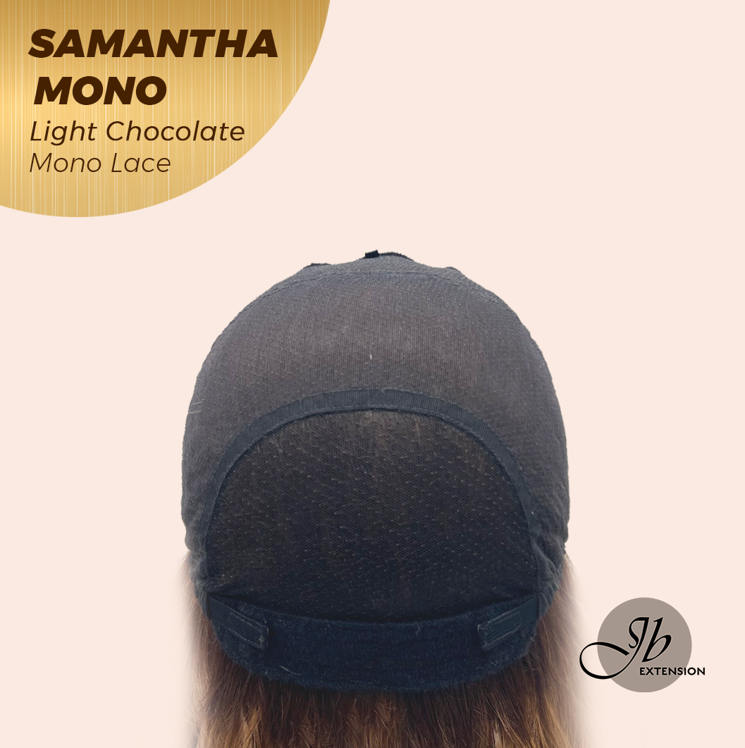 JBEXTENSION SAMANTHA MONO Full Monofilament Handmade Full Lace Full Hand Tied Wig 17 Inches Light Chocolate Mono Lace Handmade Futura Fiber Wig with Anti-slip Silicone Strips Glueless Wig SAMANTHA MONO LIGHT CHOCOLATE【BENDY EAR TABS】