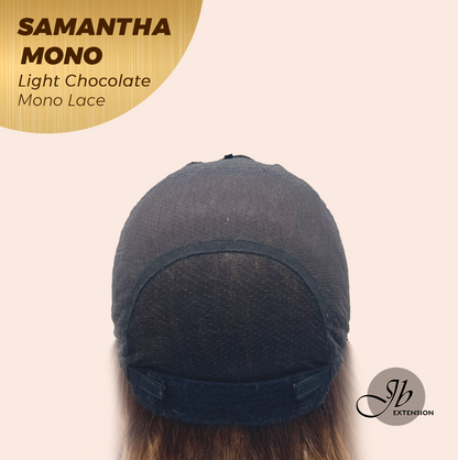 JBEXTENSION SAMANTHA MONO Full Monofilament Handmade Full Lace Full Hand Tied Wig 17 Inches Light Chocolate Mono Lace Handmade Futura Fiber Wig with Anti-slip Silicone Strips Glueless Wig SAMANTHA MONO LIGHT CHOCOLATE【BENDY EAR TABS】