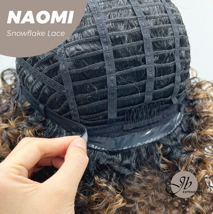 [FINAL SALE] JBEXTENSION 13 Inches Deep Curly Dark Brown with Blonde Highlight Pre-Cut Side Part Snowflake Lace Frontlace Glueless Black Sapphire Wig NAOMI【BENDY EAR TABS】