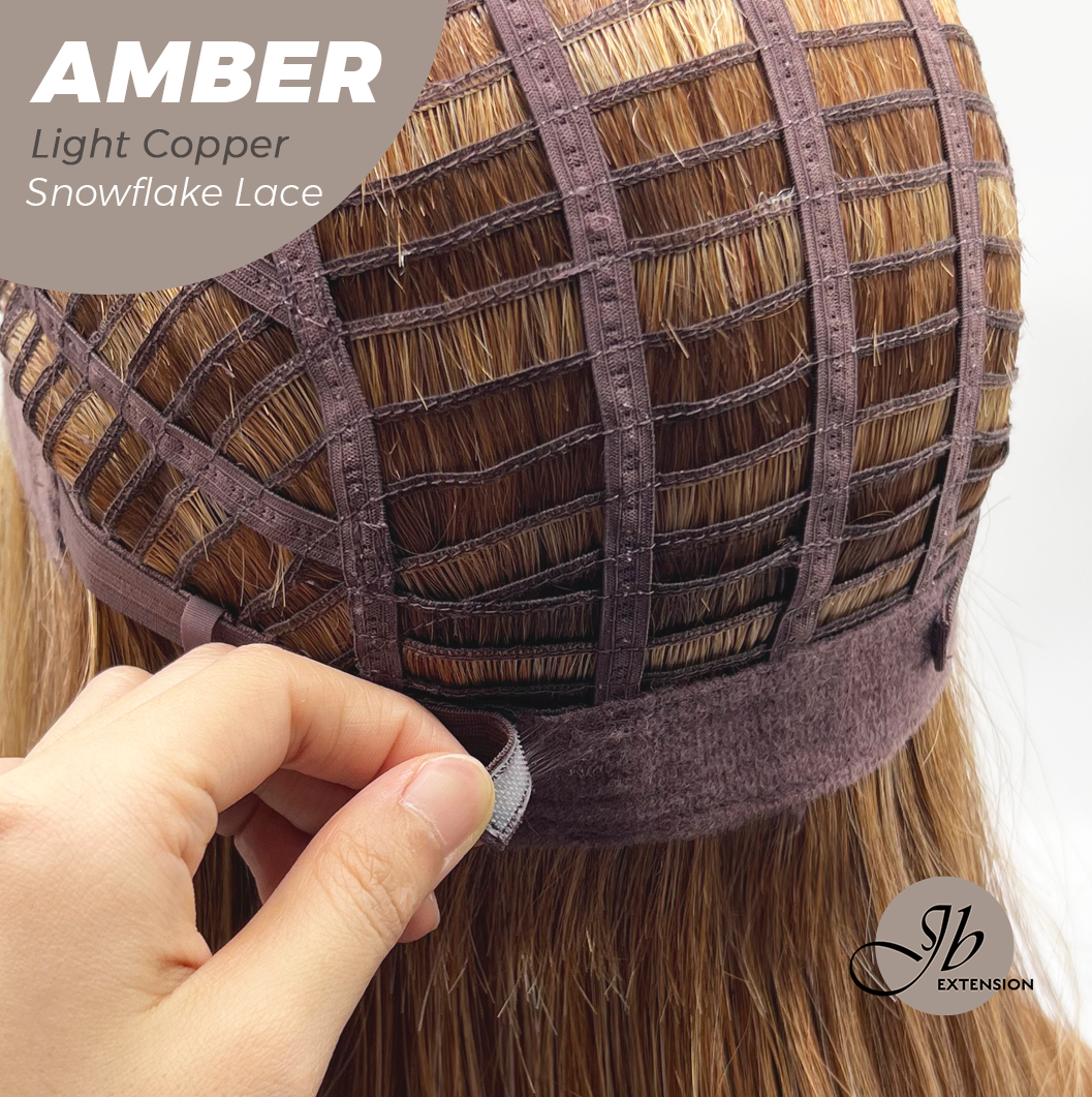 JBEXTENSION 21 Inches Straight Light Copper Pre-Cut Arc Snowflake Lace Frontlace Glueless Wig AMBER LIGHT COPPER【BENDY EAR TABS】