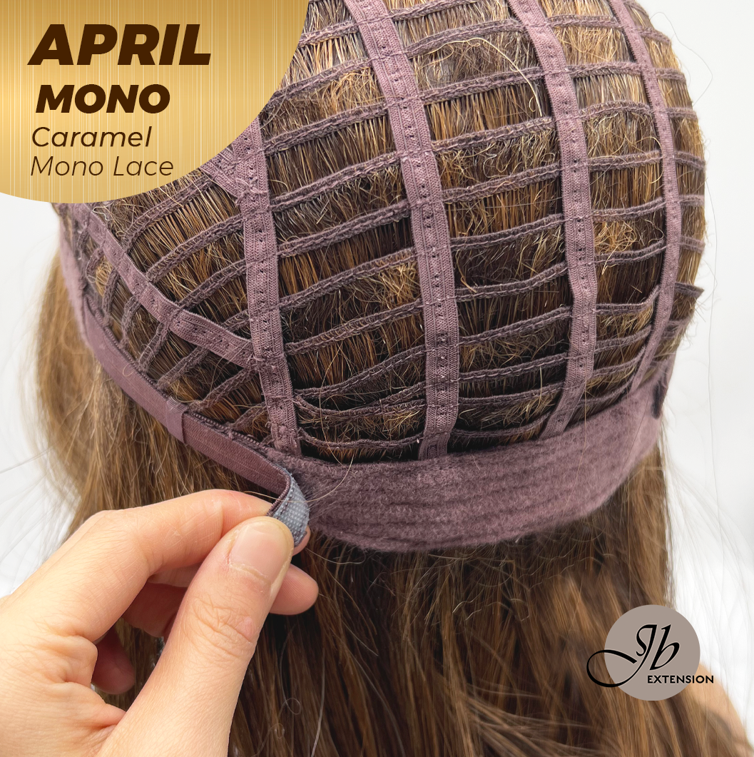 JBEXTENSION APRIL MONO Monofilament Handmade Wig 6X5 Full Monofilament Hand Tied Top Wig 18 Inches Caramel Mono Lace Wig With Anti-slip Silicone Strips Glueless Wig APRIL MONO CARAMEL【BENDY EAR TABS】