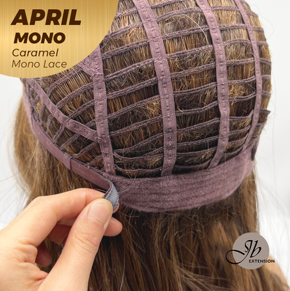 JBEXTENSION APRIL MONO Monofilament Handmade Wig 6X5 Full Monofilament Hand Tied Top Wig 18 Inches Caramel Mono Lace Wig With Anti-slip Silicone Strips Glueless Wig APRIL MONO CARAMEL【BENDY EAR TABS】