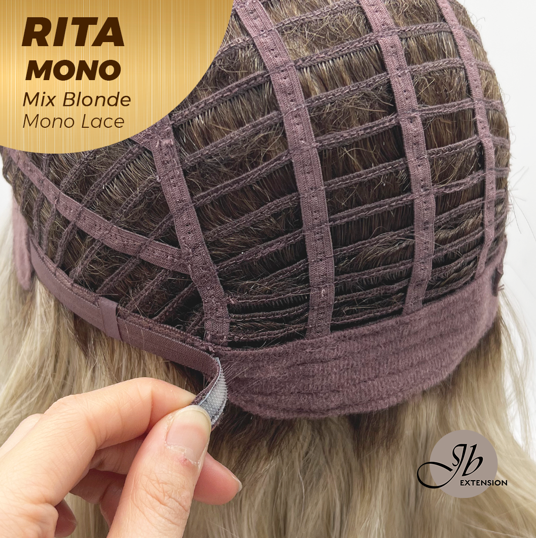 JBEXTENSION RITA MONO Monofilament Handmade Wig 6X5 Full Monofilament Hand Tied Top Wig 14 Inches Curly Mix Blonde Mono Lace Wig with Anti-slip Silicone Strips Glueless Wig RITA MONO - MIX BLONDE【BENDY EAR TABS】
