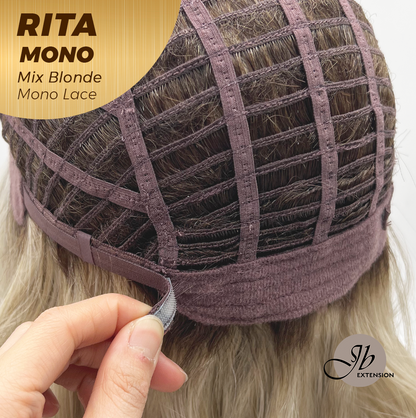 JBEXTENSION RITA MONO Monofilament Handmade Wig 6X5 Full Monofilament Hand Tied Top Wig 14 Inches Curly Mix Blonde Mono Lace Wig with Anti-slip Silicone Strips Glueless Wig RITA MONO - MIX BLONDE【BENDY EAR TABS】