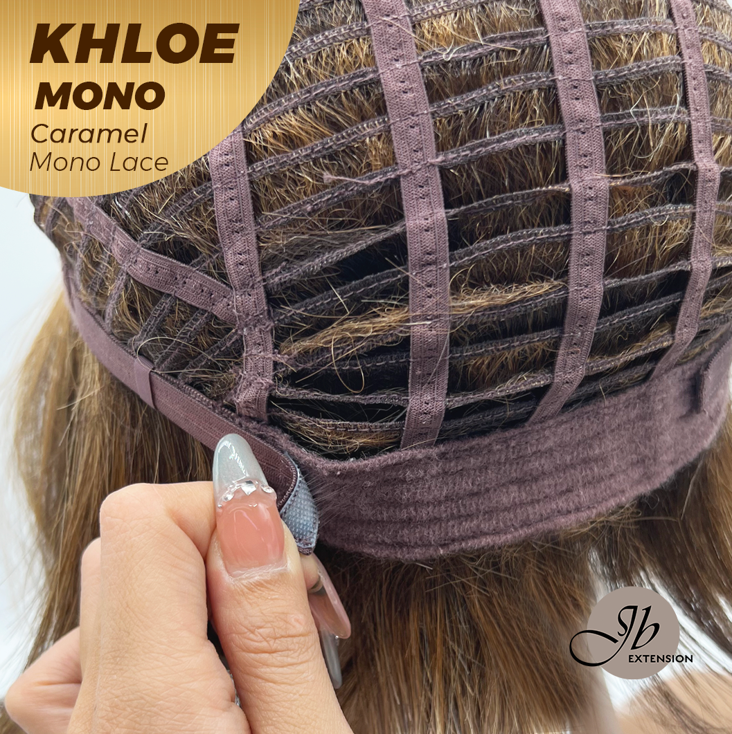 JBEXTENSION KHLOE MONO CARAMEL Monofilament Handmade Wig 6X5 Full Monofilament Hand Tied Top Wig 12 Inches Bob Cut Caramel Mono Lace Handmade Futura Fiber Wig With Anti-slip Silicone Strips Glueless Wig KHLOE MONO CARAMEL【BENDY EAR TABS】