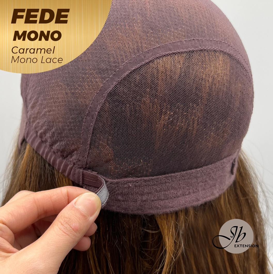 JBEXTENSION FEDE MONO Full Monofilament Handmade Full Lace Full Hand Tied Wig 19 Inches Wave Caramel Mono Lace Handmade Futura Fiber Wig with Anti-slip Silicone Strips Glueless Wig FEDE MONO - CARAMEL【BENDY EAR TABS】